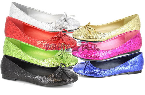 016-MILA-G, Glitter Flat with Bows Made By ELLIE Shoes