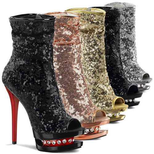 Blondie-R-1008SQ, 6 Inch Exotic Dancer Sequin Ankle Boots by Pleaser