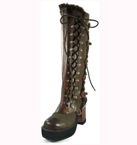 Langdon, 3.5 Inch Steam Engine Chunky Heel Knee High Boots