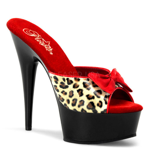 Pleaser Shoes | Delight-601-6, Leopard Print Two Tone with Bow Platform Slide