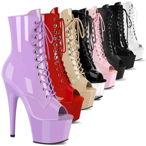 Adore-1021, 7 Inch Peep Toe Lace-up Ankle Boots By Pleaser