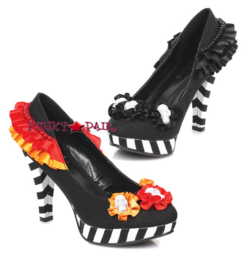 414-Dia, 4 inch Pump with flowers and Skulls,COSTUME SHOES