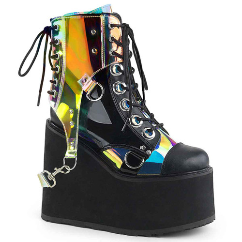 Rave Boots |Swing-115, Wedge Platform Ankle Boots Color Vegan Leather-Pat-Magic Mirror TPU