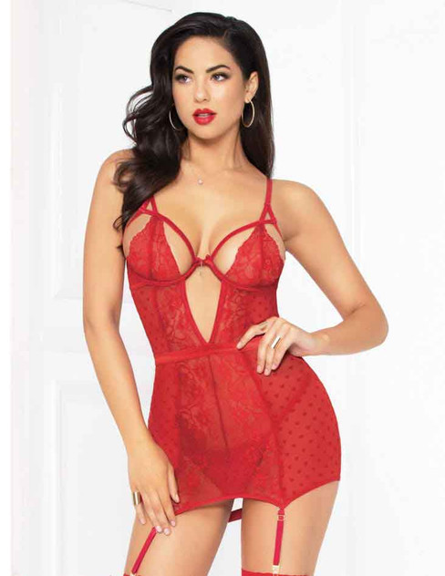 STM-10916, Heart Mesh Chemise Set | Seven 'til Midnight