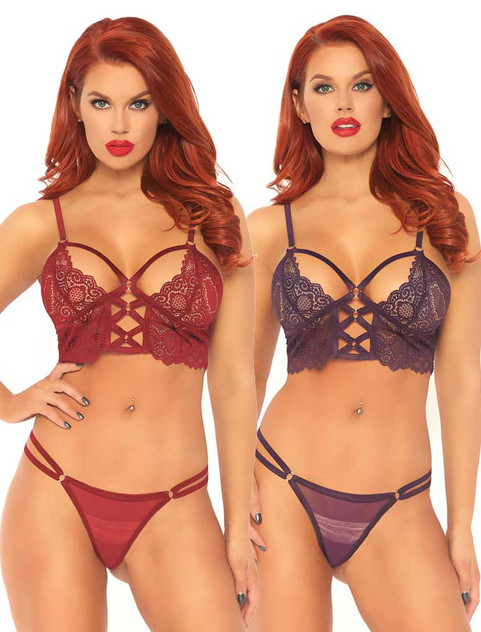 Leg Avenue | LA81577, Lace Bralette with G-string color available: Burgundy, Plum