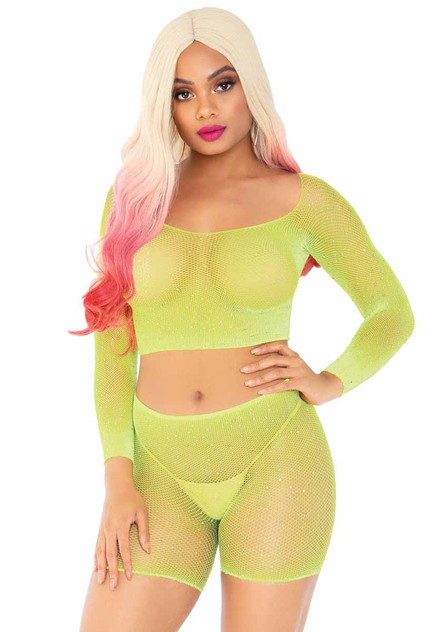 Leg Avenue | LA89249, Rainbow Net Romper color neon yellow