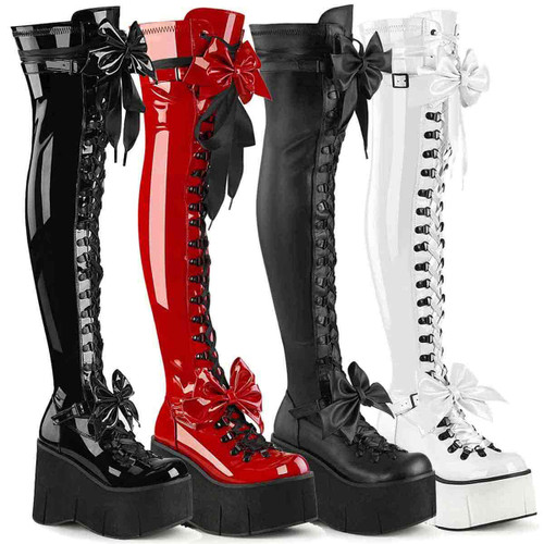 KERA-303, Thigh High Boots with Bow Accents by Demonia
