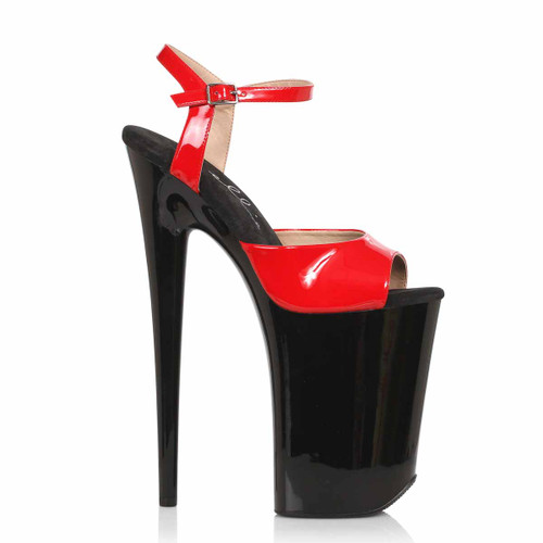 909-JULIET, 9" Heel Black/Red Stiletto Platform Sandal By Ellie Shoes