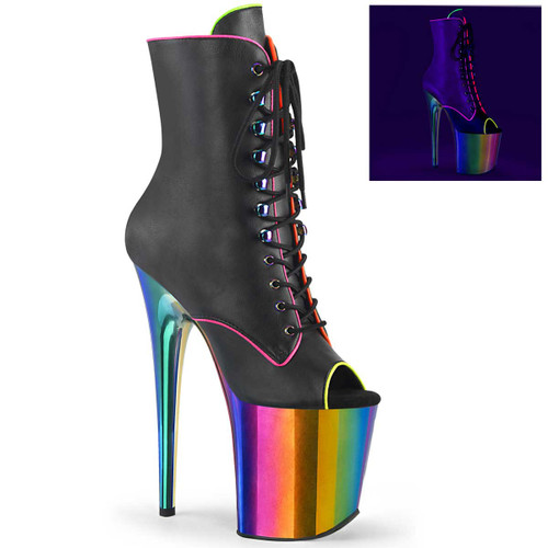 FLAMINGO-1021RC-02, 8" Exotic Dancer Peep Toe Ankle Boots with Rainbow Platform By Pleaser