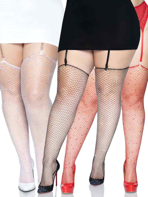 LA-9124X, Plus Size Rhinestone Fishnet Stockings by Leg Avenue