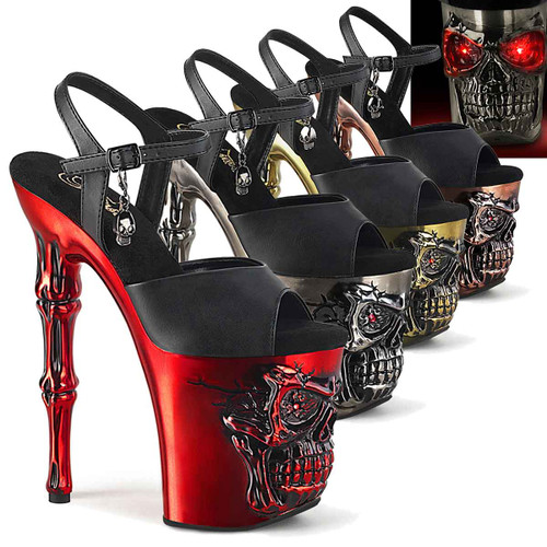 RAPTURE-809-LT, Skull Sculpted with Lightup Eyes Ankle Strap Sandal By Pleaser USA