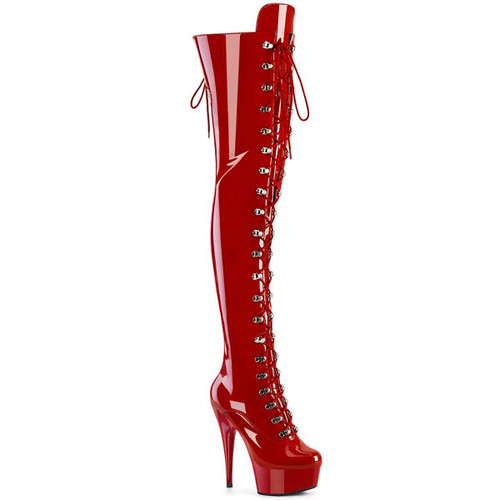 Delight-3022, Red 6" Platform Thigh High Boots By Pleaser