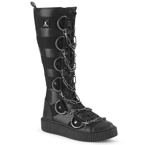 SNEEKER-405, Knee High Creeper Sneaker Boots with Chain Details By Demonia