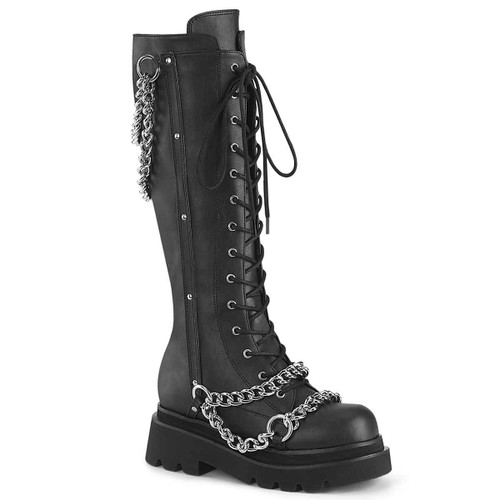 RENEGADE-215, Knee High Boots with Chain Detail By Demonia