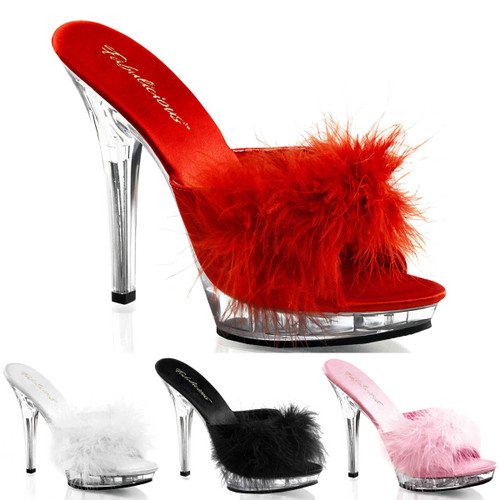 LIP-101-8, 5" Stiletto Heel Marabou Slipper by Fabulicious