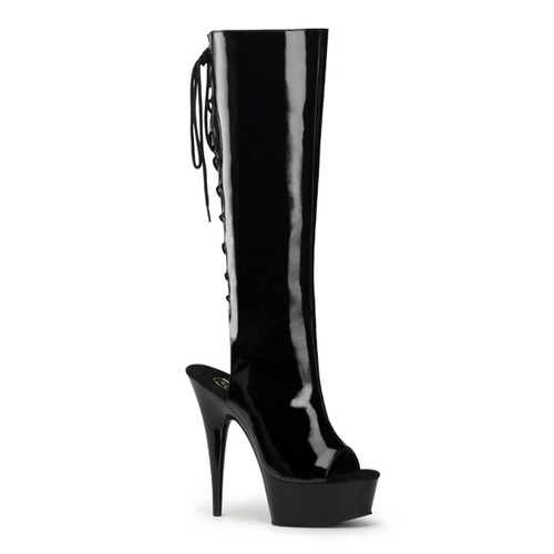 Pleaser | Delight-2018 peep Toe and Open Back Knee High Boot