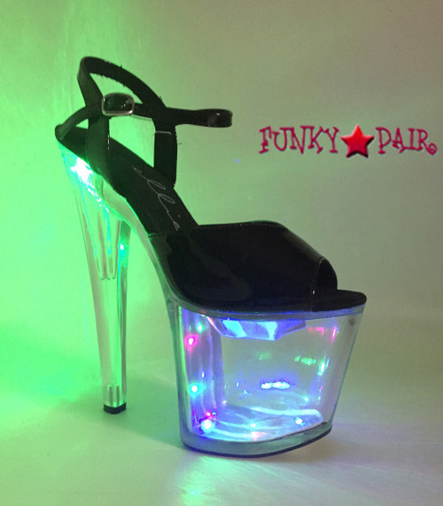 821-Londyn, 8 Inch High Heel Lite up Platform Sandal color clear/black lite on 821-Londyn, 8 Inch High Heel Lite up Platform Sandal color clear/black lite on
