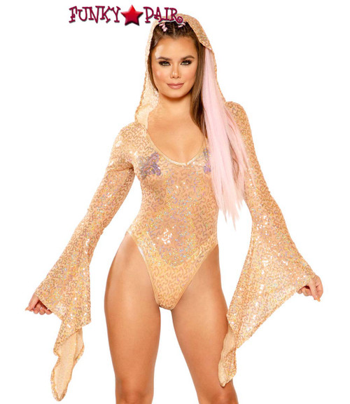 Rave Sequin Hooded Bodysuit by J Valentine JV-FF289 color rose gold shimmer Rave Sequin Hooded Bodysuit by J Valentine JV-FF289 color rose gold shimmer