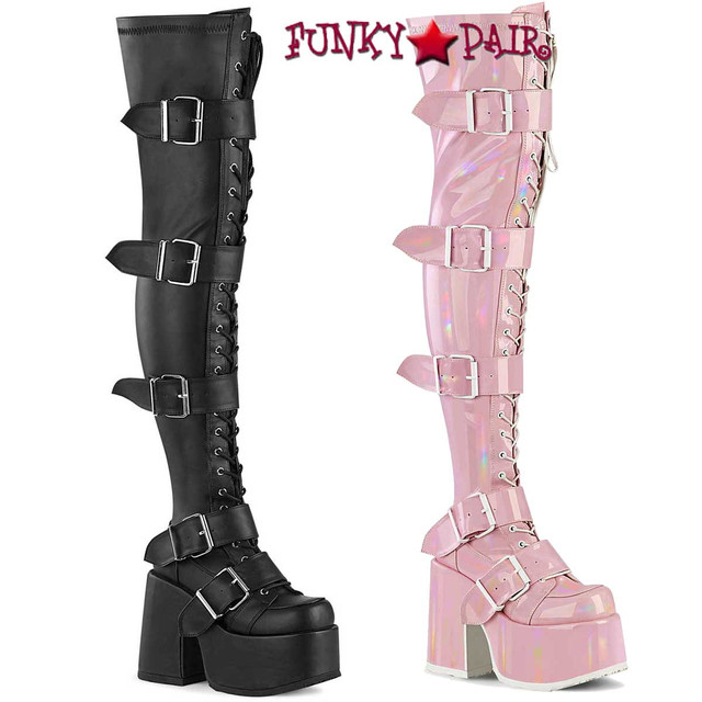 Demonia | Camel-300 Women's Chunky Heel Goth Thigh High Boots