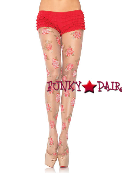 7288, Sheer Rose Print Pantyhose