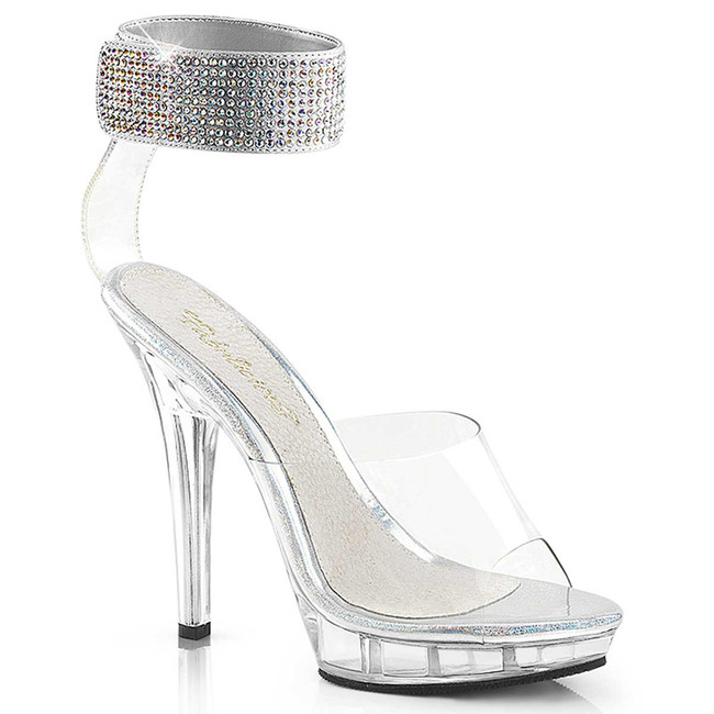 Lip-142, 5 inch clear high heel with rhinestones ankle cuff by Fabulicious