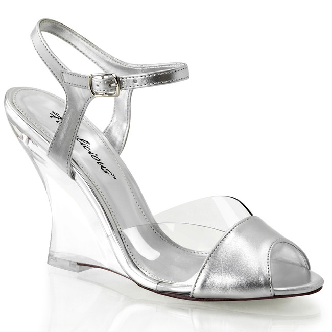 Lovely-442, 4" Clear Evening Wedge Shoes Fabulicious