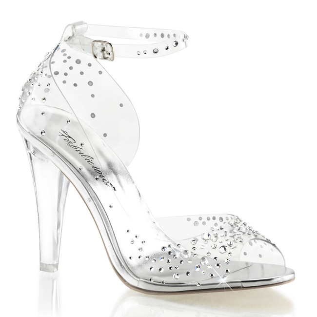 Fabulicious |Women's learly-430RS, 4.5" Heel Clear Ankle Strap Sandal with Rhinestones