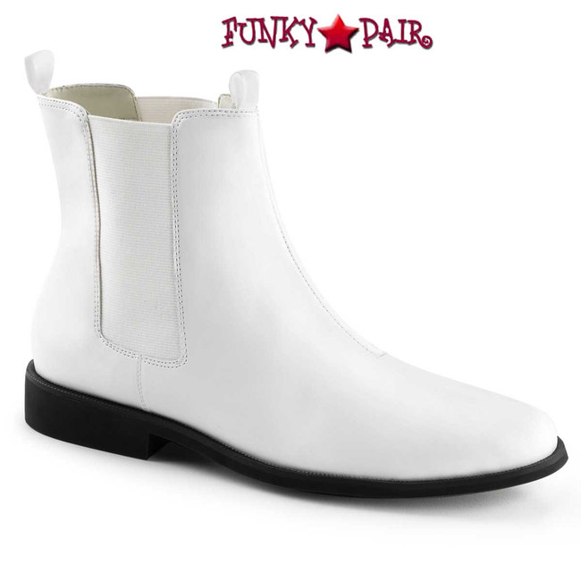 Trooper-12, Men's Pull on Chelsea White Boot by Funtasma Shoes
