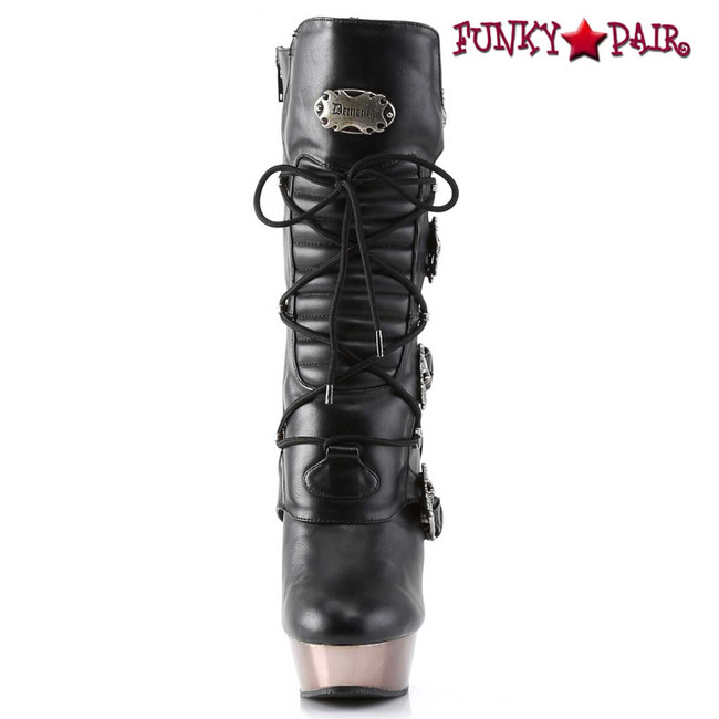 Demonia | Goth Finger Bone Heel Calf Boots MUERTO-1026 Front View