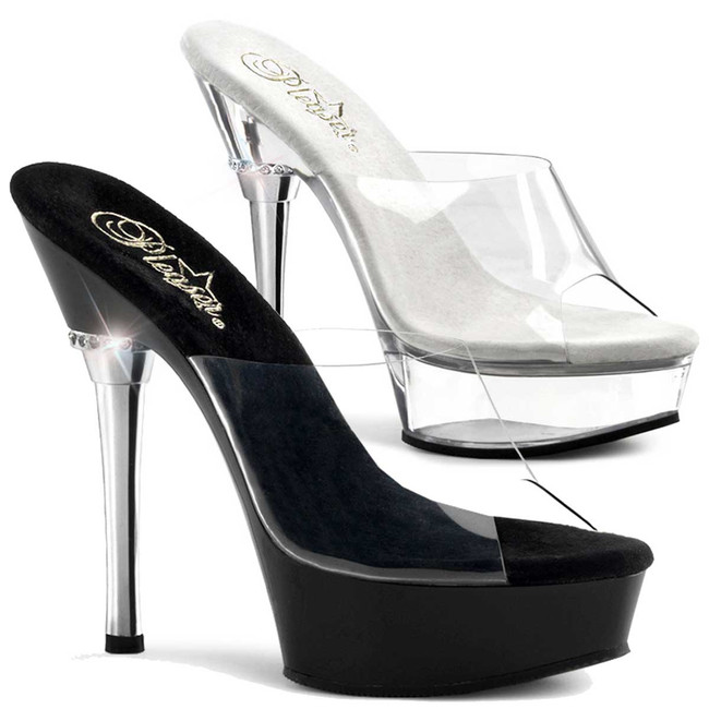 ALLURE-601, Chrome Heel Clear Strap Shoes by Pleaser