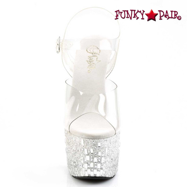 Adore-708MR-5, Front View 7 Inch Stiletto Silver Glitters and Rhinestones