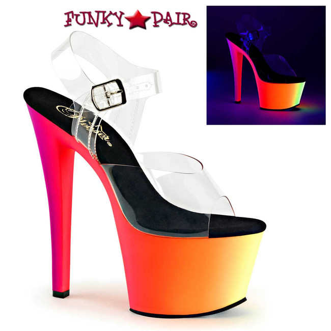 Pleaser Shoes | Rainbow-308UV, Ankle Strap with Multi-Color Platform