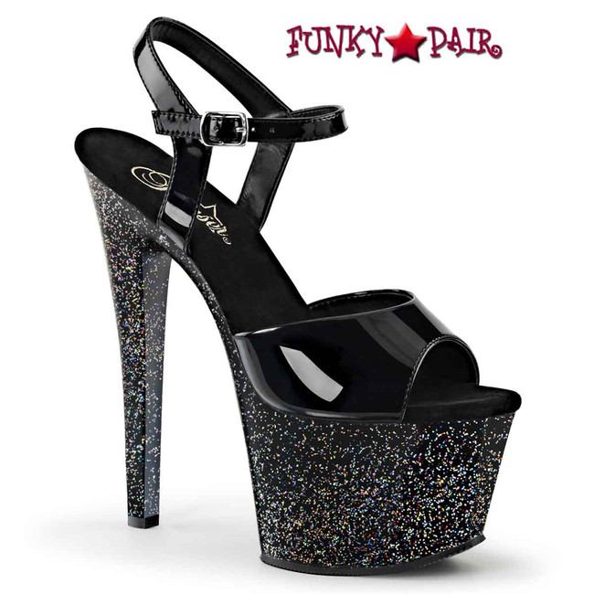 Pleaser Sky-309MG, 7 Inch Platform Ankle Strap with Mini Glitters