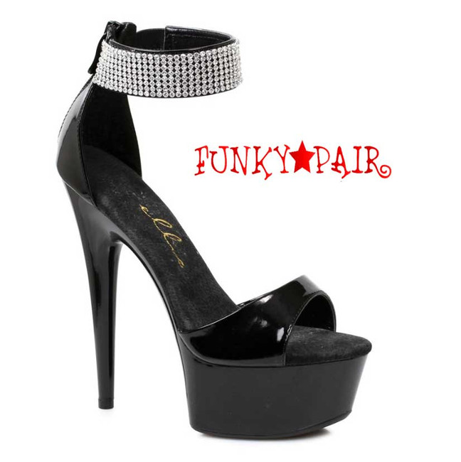 609-Haven 6" Black Rhinestones Ankle Cuff Sandal