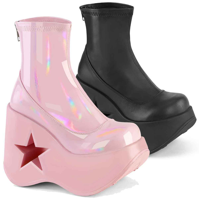 Dynamite-100 Star Cut-Out Platform Wedge Ankle Boot By Demonia