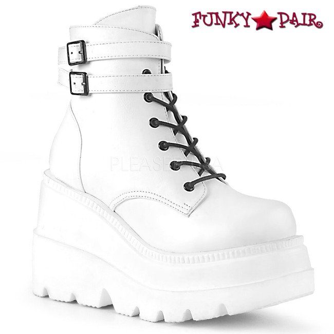 Shaker-52, White RAVER Stack Ankle Boots | Demonia