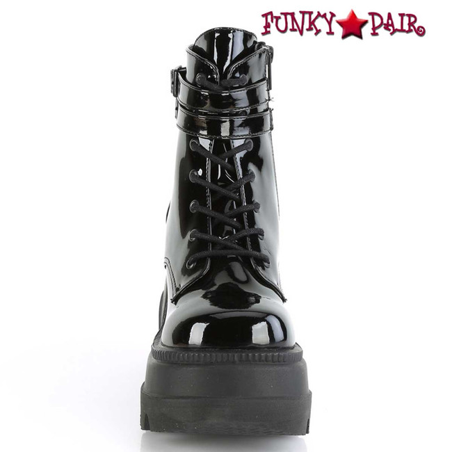 Shaker-52 Front Side View Stacked Wedge Platform Ankle Boot by Demonia