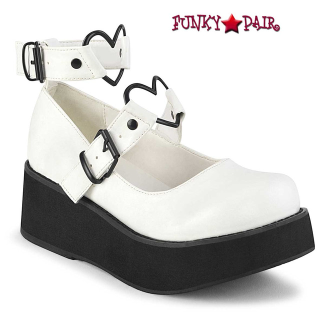 Sprite-02 White Wrap Around Maryjane with Heart by Demonia