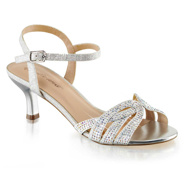 Audrey-03, 3.5" kitten Criss Cross Evening Sandal with Rhinestones