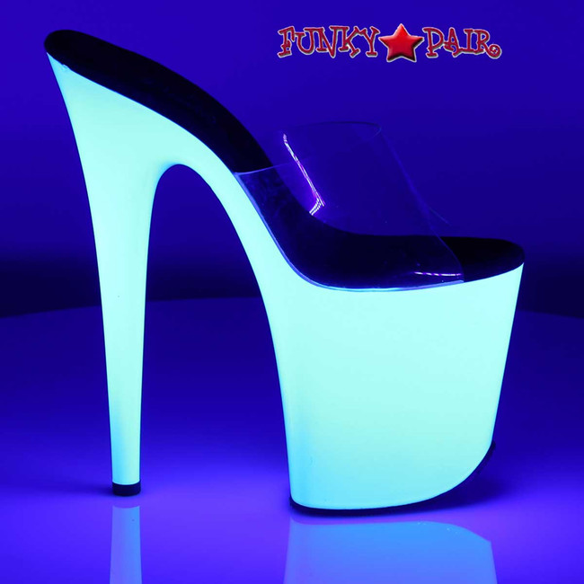 8 Inch Stripper Shoes with Neon UV Bottom | Pleaser Flamingo-801UV