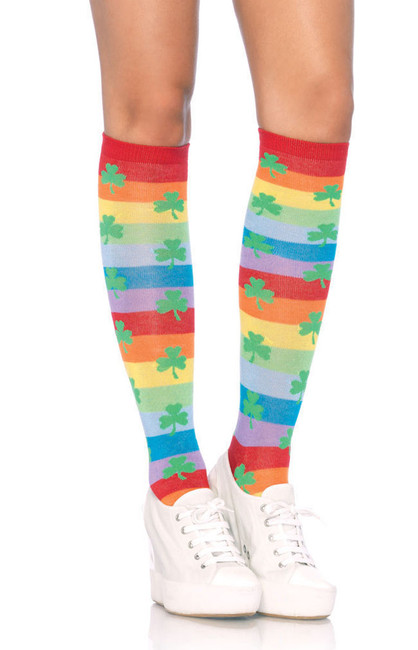 LA5212, Rainbow Clover Knee Highs