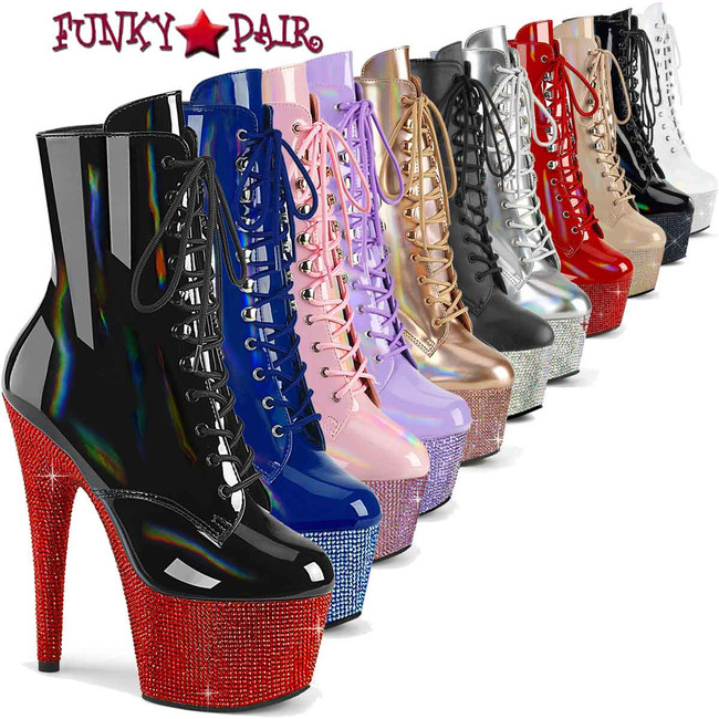 Pleaser Bejeweled-1020-7, 7 Inch Rhinestones Platform Ankle Boots