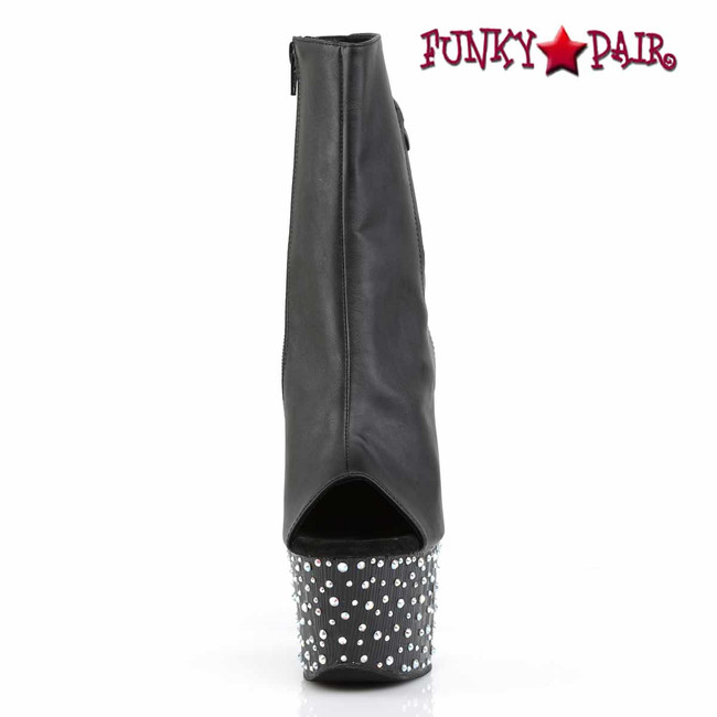 Stardance-1018-7, Back View Open Toe Ankle Boots with Rhinestones Platform by Pleaser Front View