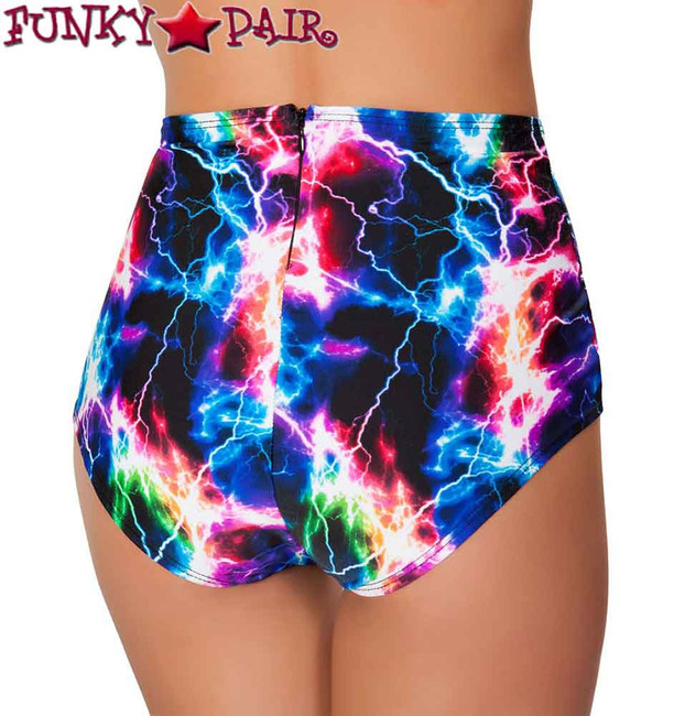 JV-FF610, Rave High Waisted Shorts On Sales $28.95 color Rainbow Lightning back view