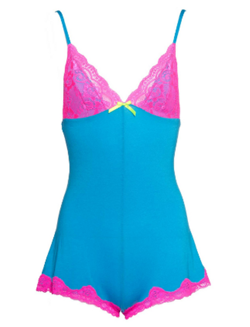 LA-SE8863, SE8863, Jersey Lace Trimmed Boyshort Romper