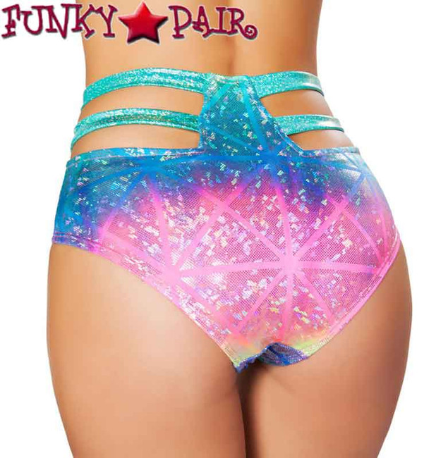 Roma | SH3256, Rave High-Waisted Strapped Shorts Color Multi laser Hologram back view