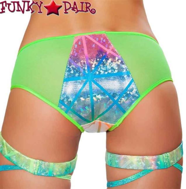 Roma | SH3265, Rave Two Tone Shorts Sales $19.95 color Laser Multi/Lime back view