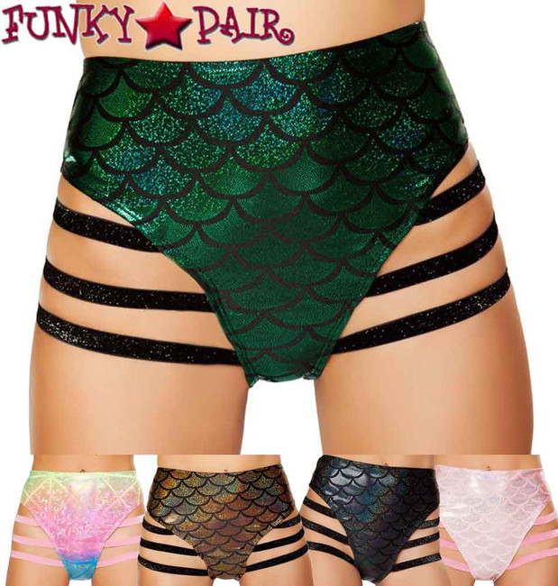 Roma | SH3281, Rave Mermaid High Strapped Shorts Color available: Gold, Green, Black, Pink, Multi Laser