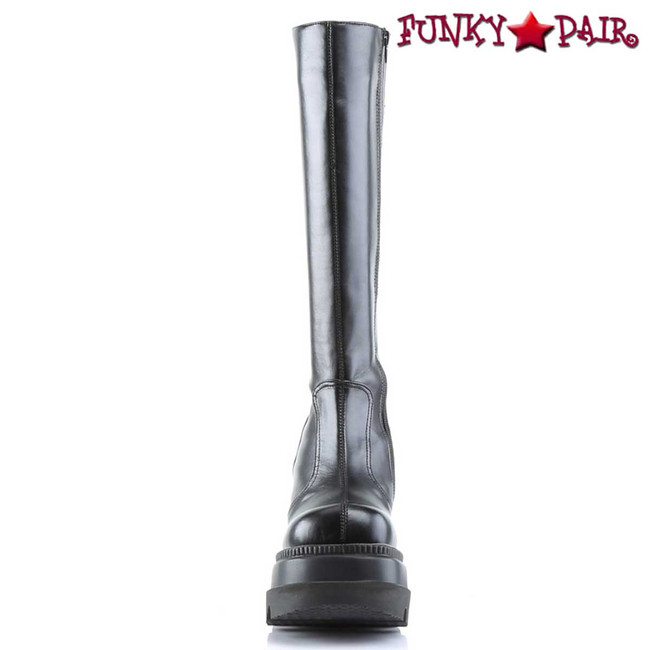 Goth Wedge Knee High Boot by Demonia SHAKER-100 Front View