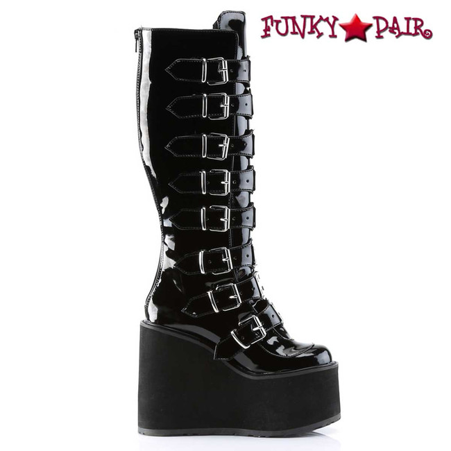 Demonia | SWING-815, Goth Punk Knee Boot with Metal Plates